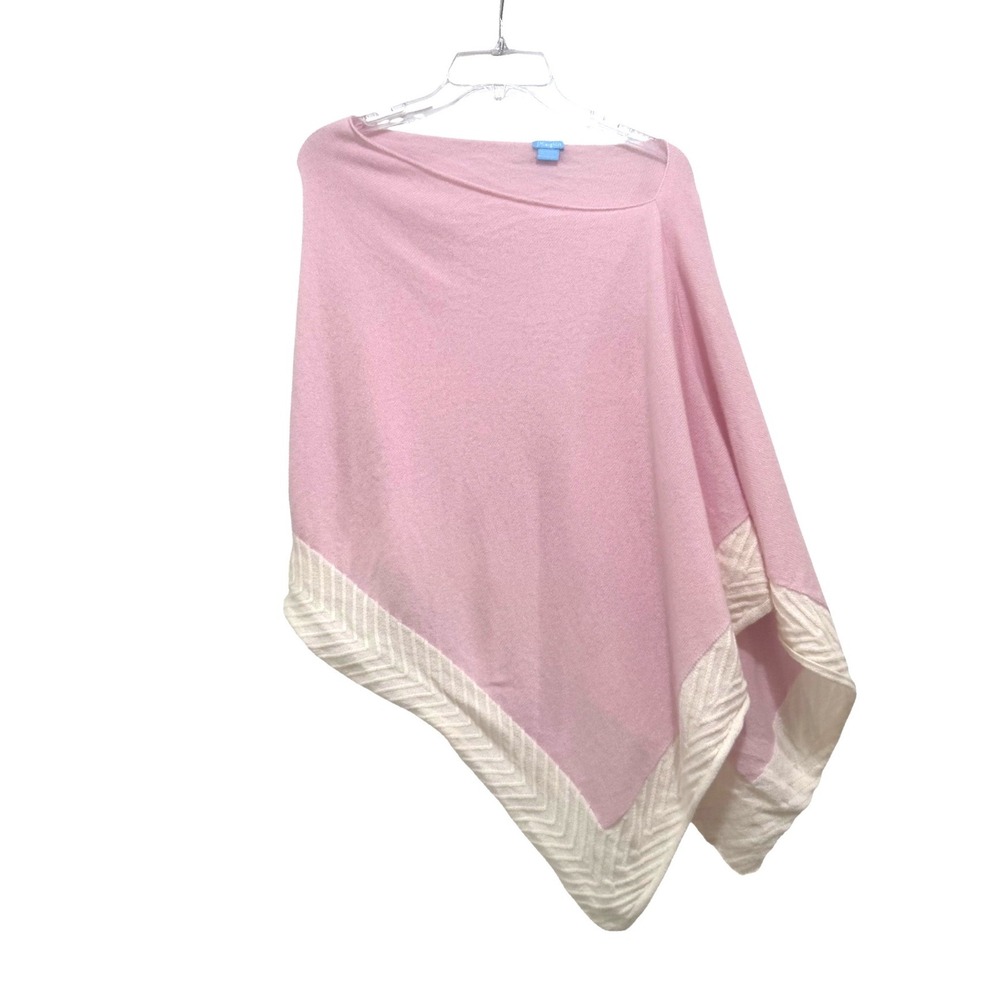 J.McLaughlin Pink 100% Cashmere Poncho Wrap Cable Knit Trim Asymmetrical OS